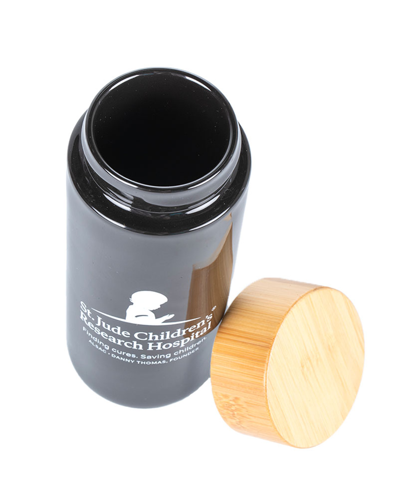 10oz Stone Black Water Bottle With Bamboo Lid